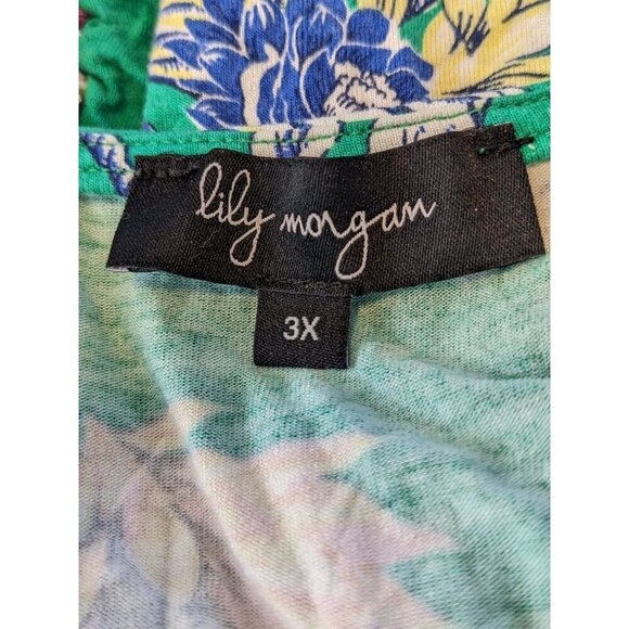 Womens Plus Size 3X Top Kelly Green Floral Criss Cross Neckline Ruched Side - Picture 6 of 6